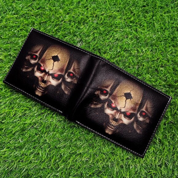 Three Skull Bifold Wallet for Men, Vegan Leather Printed Wallet - Picture 4 of 6